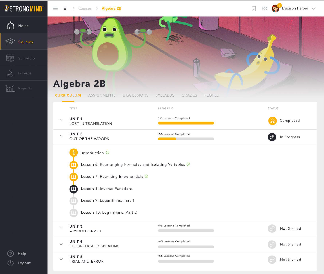 An initial concept design for the StrongMind LMS.