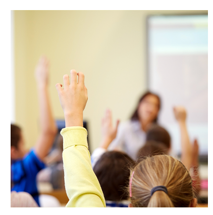 K12 students raising hands and joining conversation