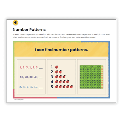 Snapshot of a multiplication lesson in StrongMind