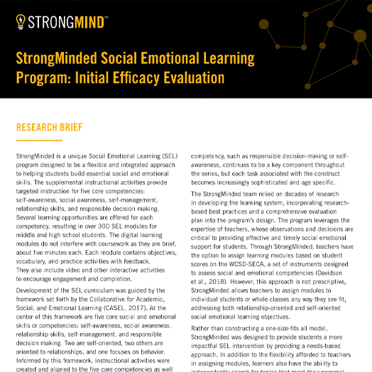 Thumbnail showing StrongMind SEL efficacy study